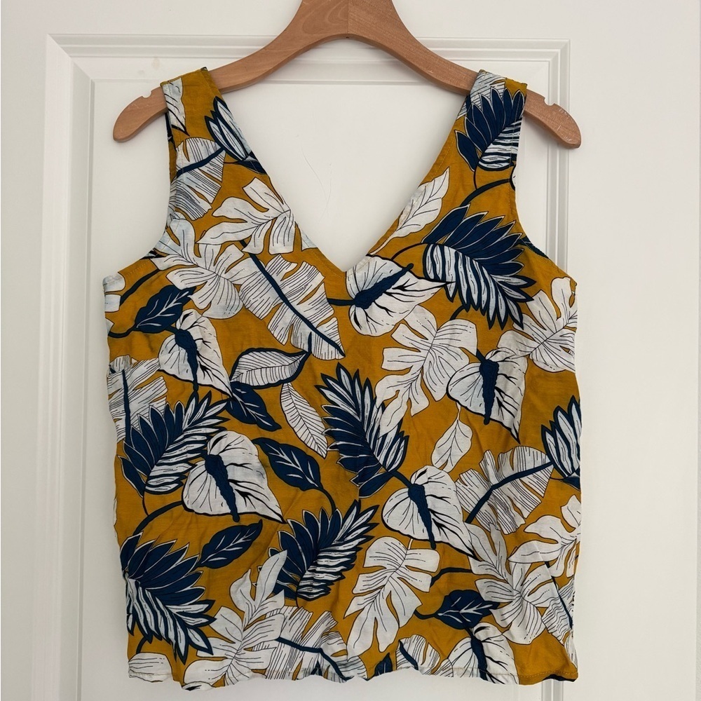 NEW Louche Anthropologie women’s palm leaf print back bow tie tank top size 8